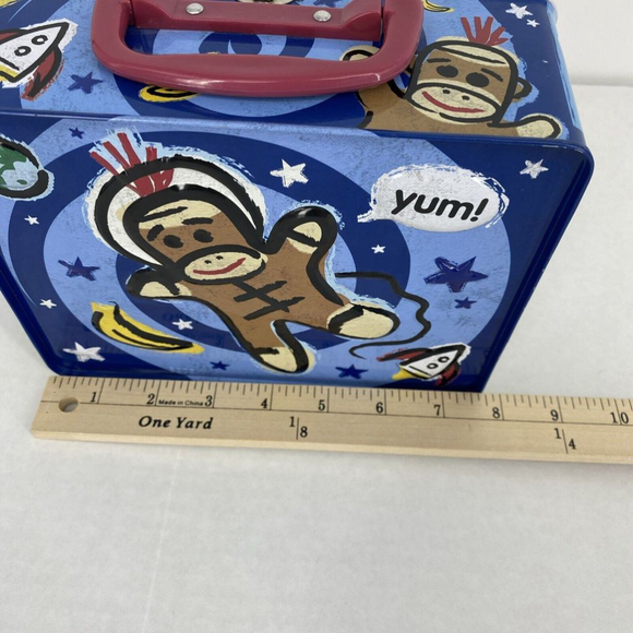 Schylling 2008 3D Sock Monkey Metal Lunch Box EUC Collectible Keepsake Box - Picture 9 of 11